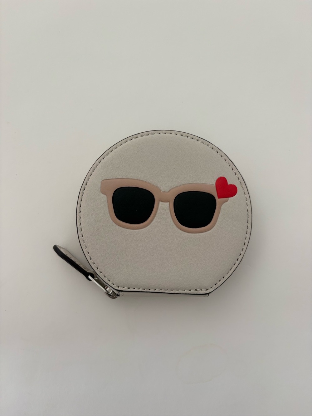 COACH Heart Sunglasses Round Leather Zip Coin Purse White Chalk